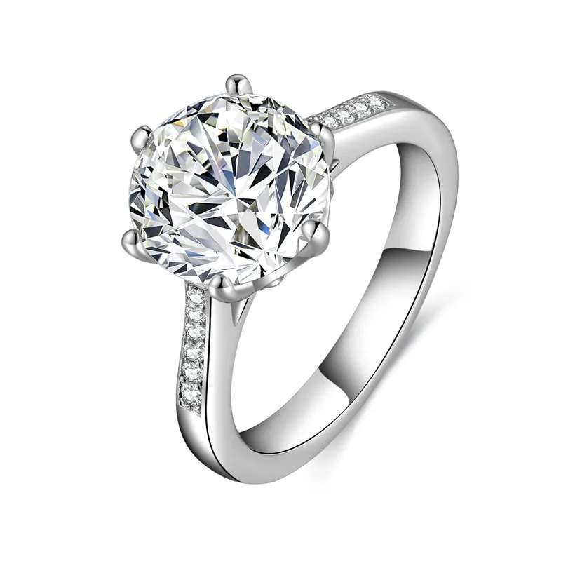LESF Luxusný 4 Ct Solitaire Zásnubné Prstene Okrúhly Rez 6 Kolík Sona Diamond 925 Sterling Silver Ring Pre Ženy