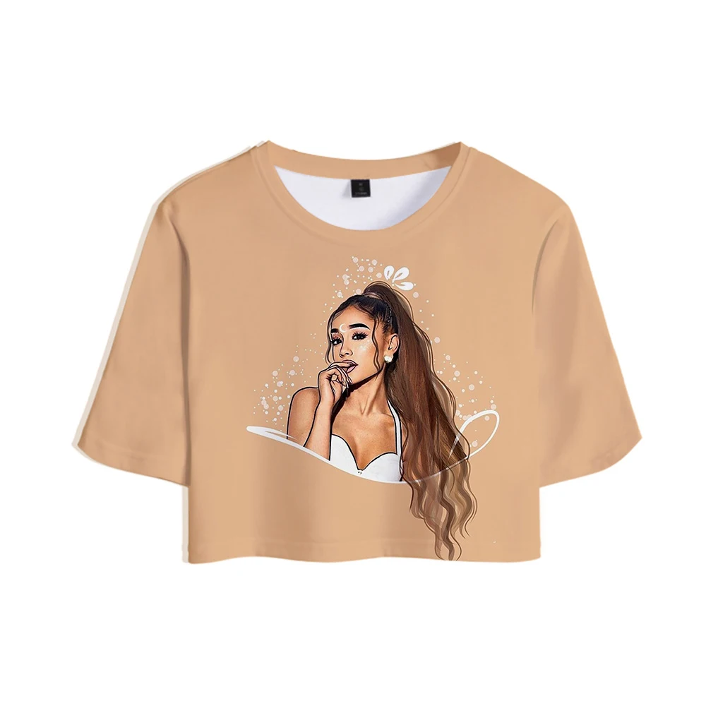 Letné dámske tričko Dve Dielna Sada Ariana Grande Rosy pupkom Hore+Krátke Nohavice rekreačný šport vyhovovali Ariana Grande Tričko Fashion