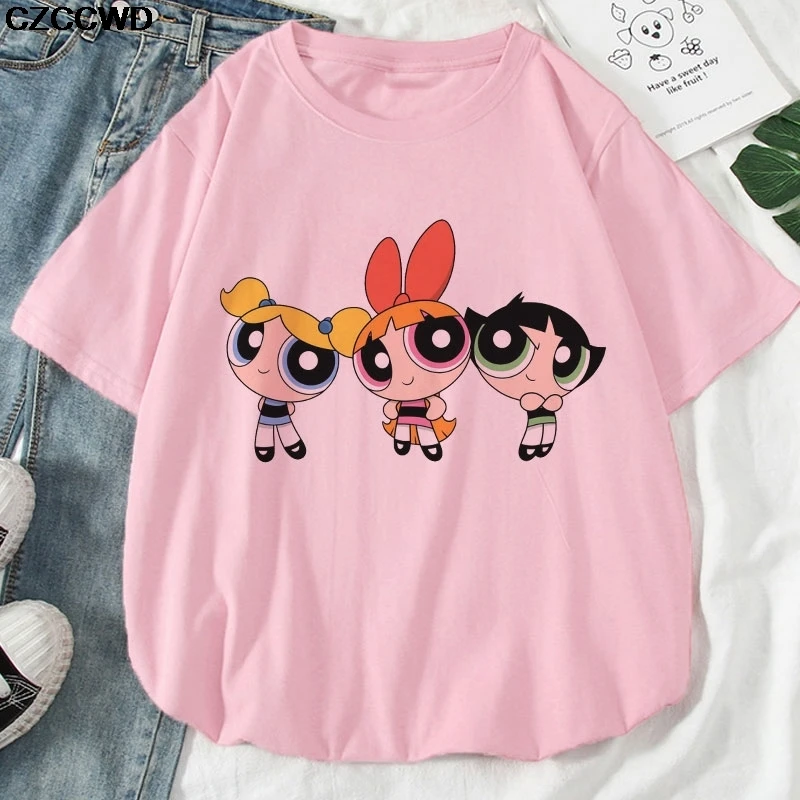 Letné Nové Príležitostné Ružová Ženy T-shirts Ulzzang Streetwear Kawaii Cartoon Priateľmi Tričko kórejský Topy Harajuku Krátky Rukáv T Shirt