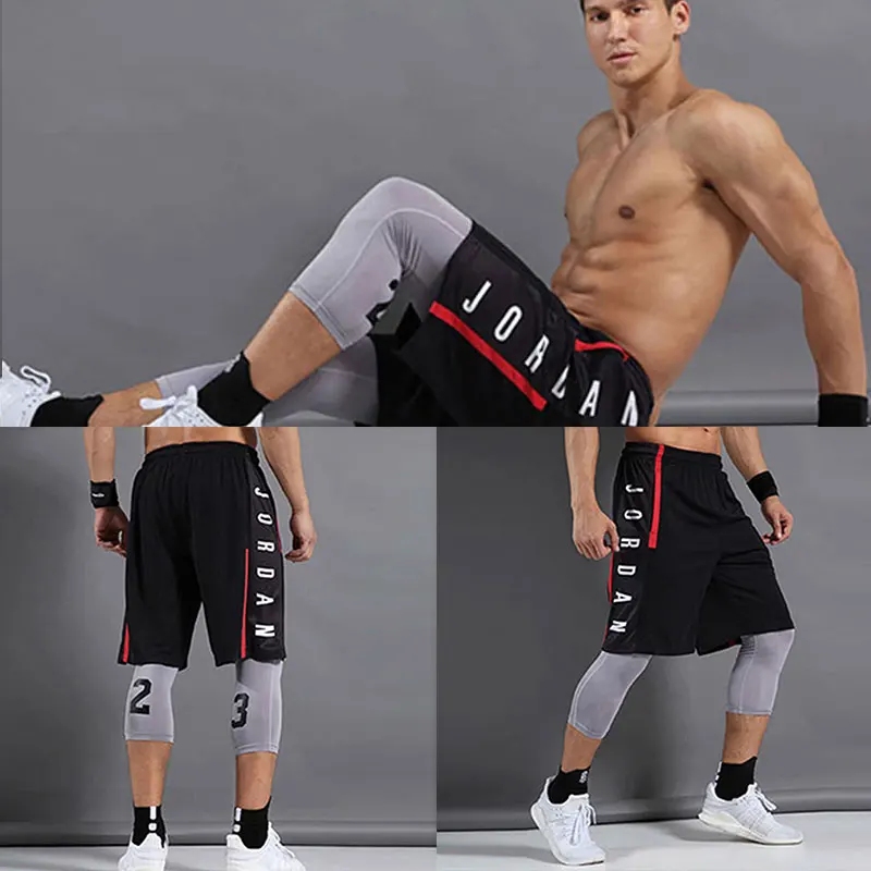 Letné nové športové pánske basketbal nohavice, letter tlač rýchle sušenie voľné športové šortky pánske fitness šortky