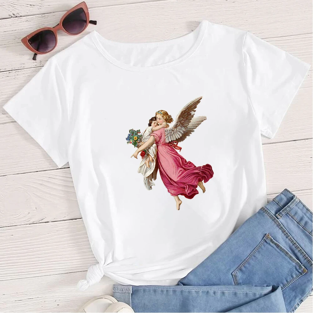 Letné Oblečenie pre Ženy tričko Cute Little Angel Tlač Estetické Fashion Tričko Ropa Mujer Krátky rukáv, Topy, Lacné Tričko