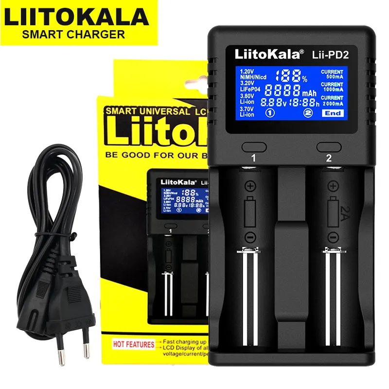 Liitokala Lii-100 Lii-202 Lii-402 Lii-PL4 Lii-PD2 1.2 V, 3,7 V 3.2 V 3.85 V 18650 18350 26650 18490 lítiové batérie, inteligentné nabíjačky