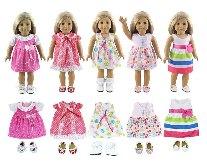 Lot 10 Položka=5 Nastaviť Bábiky Oblečenie+5 Pár Obuv pre 18-Palcové American Doll Bábika Ručne vyrábané Bežné Nosenie Oblečenie