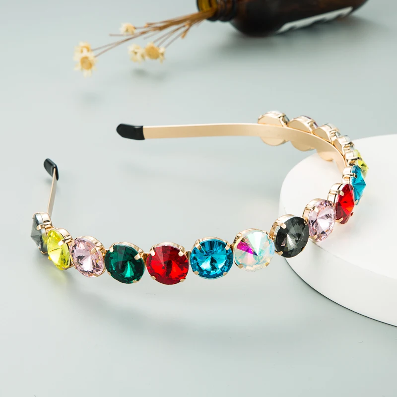 Luxusné Multi Color Crystal hlavový most pre Ženu Elegantné Geometrické Iskrivý Drahokamu Kovových Pásov Hairband Dievča Strany Vlasy Príslušenstvo