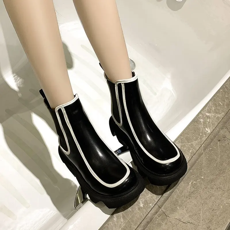 Luxusné Originálne Kožené Ženy Chelsea Boot Mujer Botas Slip-On Členková Obuv pre Ženy, Robustný Platformu Módne Dámske Krátke Topánky
