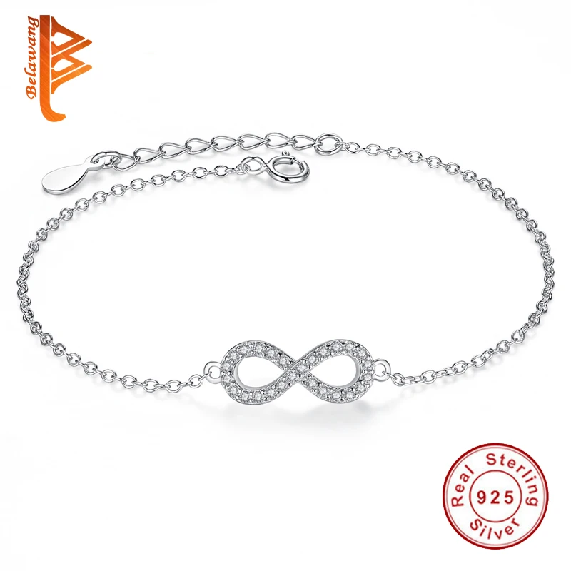 Luxusné Pevné 925 Sterling Silver Infinity kúzlo Náramok Náramok pre Ženy Crystal Korálky Náramok priateľstva Autentické Šperky