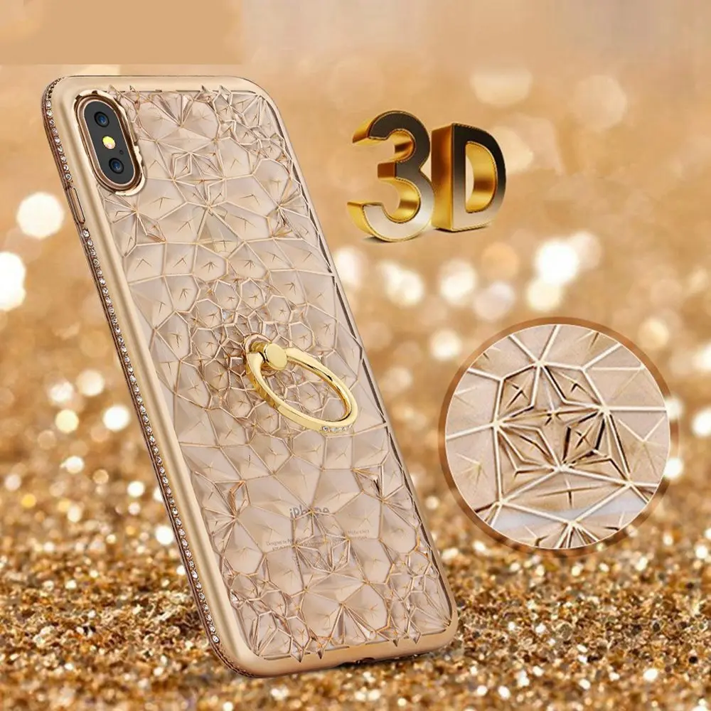 Luxusné Prípadoch Pre Samsung Galaxy A7 2018 Prípade Silikónové Lesk Diamond 3D Krúžok Coque Pre Samsung S10 S7 A8, A6 J8 J4 J6 Plus Kryt