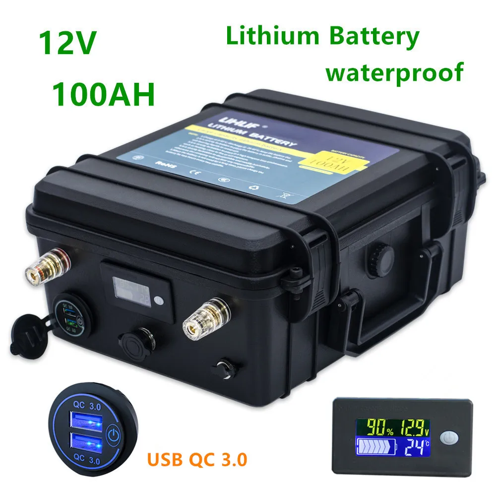 Lítiová batéria 12v 100ah nepremokavé 12v lítium-iónová batéria 100AH batérie s 10A nabíjačka pre menič,elektrické motorové