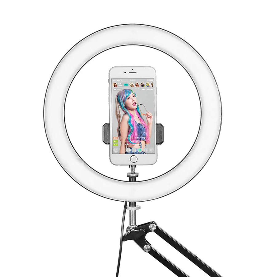 MAMEN Stmievateľné 26 cm Selfie Krúžok Svetlo Led Video Studio Photography Osvetlenie s Dlhým Ramenom Ploche Tabuľka Držiaka Telefónu pre službu Youtube