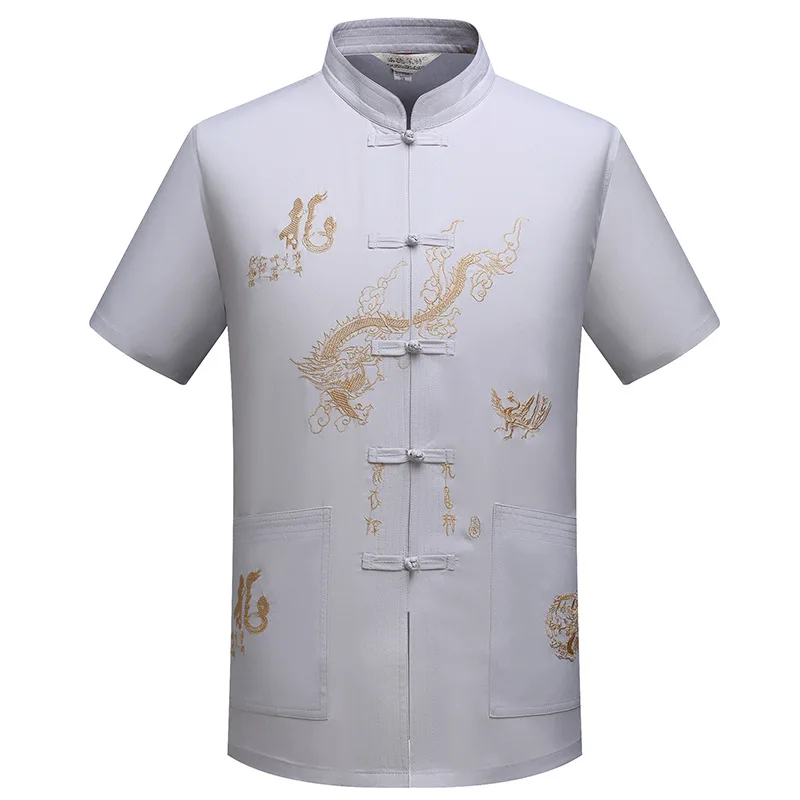 Mandarin Golier Kung-Fu Tai Chi Jednotné Tradičný Čínsky Drak Oblečenie Tang Vyhovovali Top Letná Bavlnená posteľná Bielizeň Tričko Muži M-XXXL