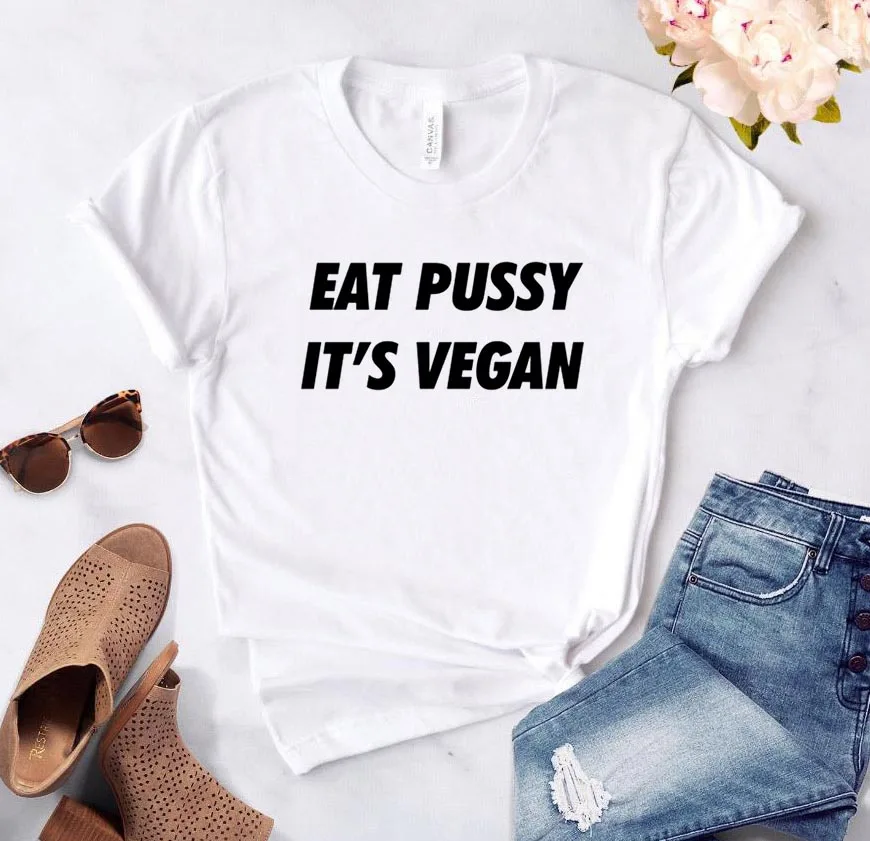 Mačička jesť jeho vegánska Listov Tlač Ženy tričko Bežné Bavlna Lumbálna Vtipné tričko Pre Dievča Top Tee Kvapka Loď BA-49 O002