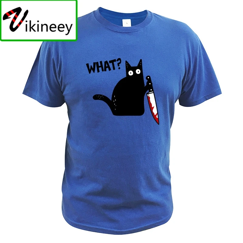 Mačka, Čo T Shirt Vražedné Mačka S Nožom Zábavné Halloween Tričko Crewneck Mäkké EÚ Veľkosť Bavlna Kryt Tlač Camiseta