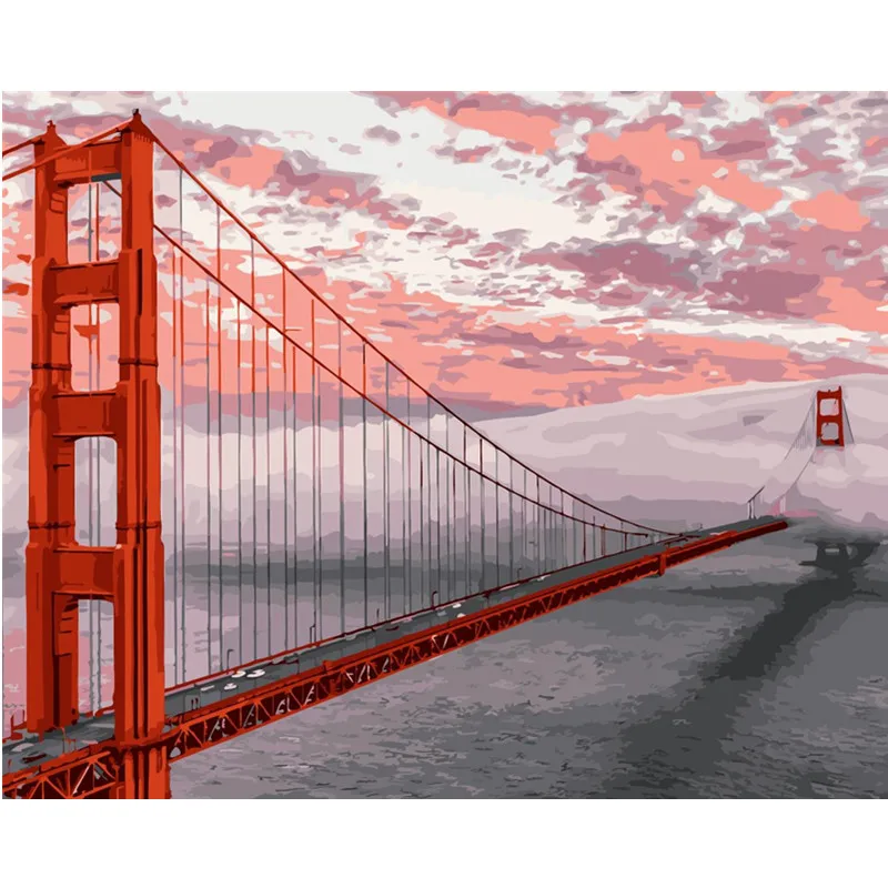 Maľovanie Podľa Čísel DIY Dropshipping 40x50 50x65cm Červená Golden Gate Bridge Krajiny Plátno Svadobné Dekorácie Umenie obrázok Darček