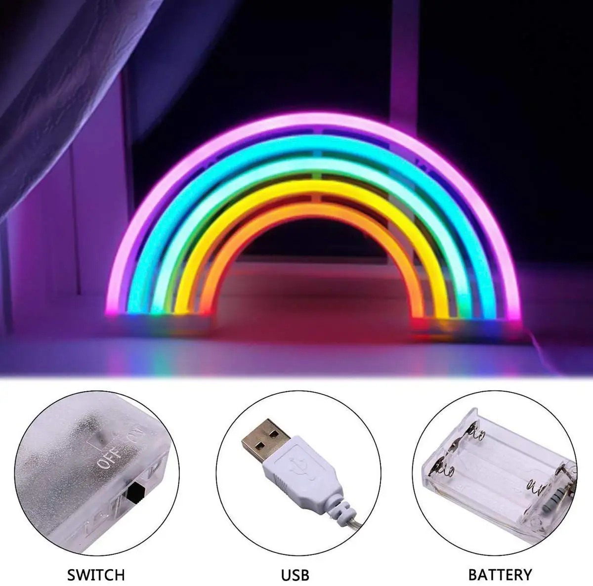 Metable Rainbow Neónové svietidlo LED znamenie Nástenné svietidlo batéria alebo Batéria, USB Prevádzkovaných na Doma Deti Izba Bar Narodeninovej Party,Svadobná výzdoba