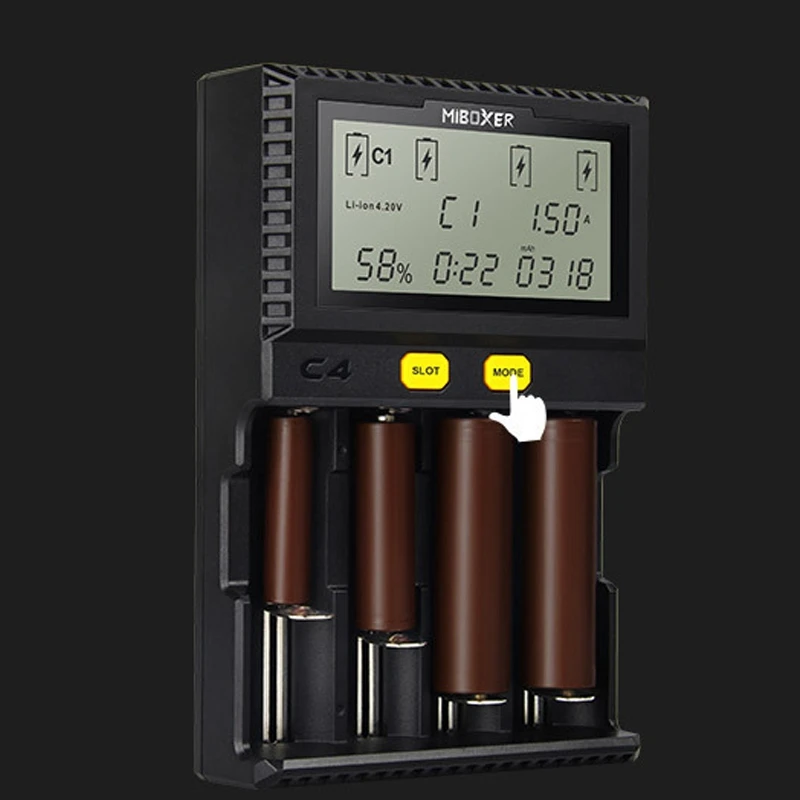 MiBoxer C4 Nabíjačka ligent Ni-MH Lítiové Batérie, Nabíjačky s výpusťou Test Kapacita AA AAA 18650(US Konektor)