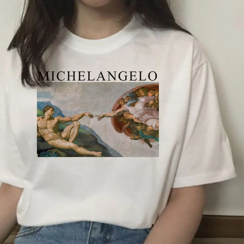 Michelangelo david ruky ulzzang tlačiť t-shirt tričko femaale t shirt letné oblečenie estetické grafické 90. rokov ženy top harajuku