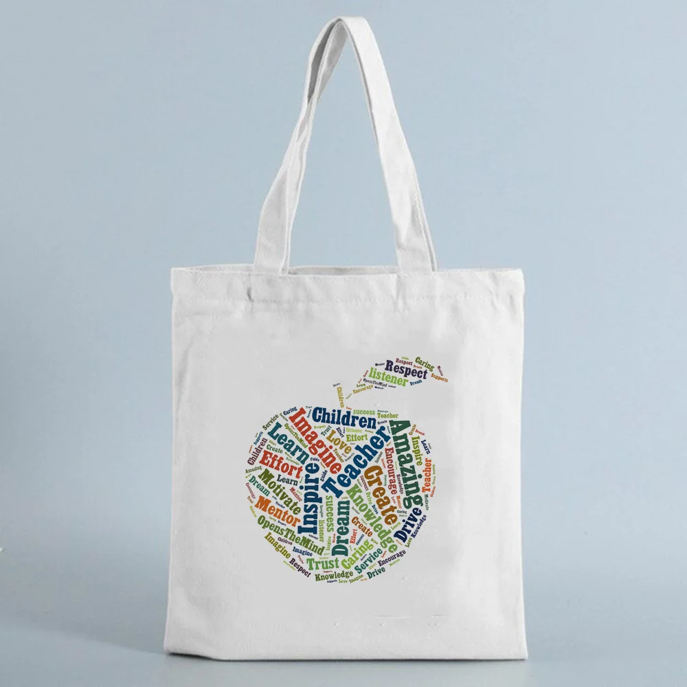 Mier, Láska Učiť Apple Tlač Učiteľ Tote Bag Nakupovanie Plátno Opakovane Taška Knihy Shopper Taška Ženy Móda Ramenný Bežné Tašky