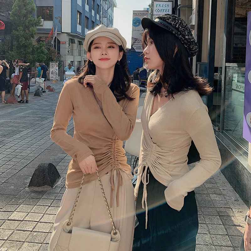 MISHOW 2019 Nový kórejský Štýl Vintage Dlhý Rukáv Pletenie Sveter tvaru Streetwear Štíhle Ženy Tričko MX19C5435