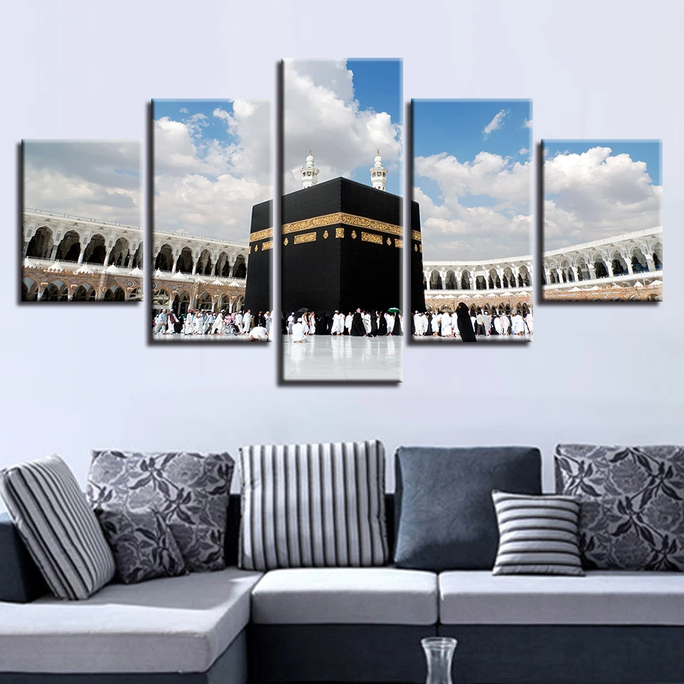 Moderné Tlačiarne Rámec Plátno Obrázkov 5 Ks Masjid Al-Haram Krajiny Plagáty, Obrazy Modulárny Izba Dekor Domov Wall Art