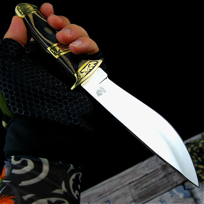 Mosadzná rukoväť 9CR18MOV nemecký high-end zrkadlo svetlo ostrý lovecký nôž vonkajšie jungle rovný nôž taktický nôž