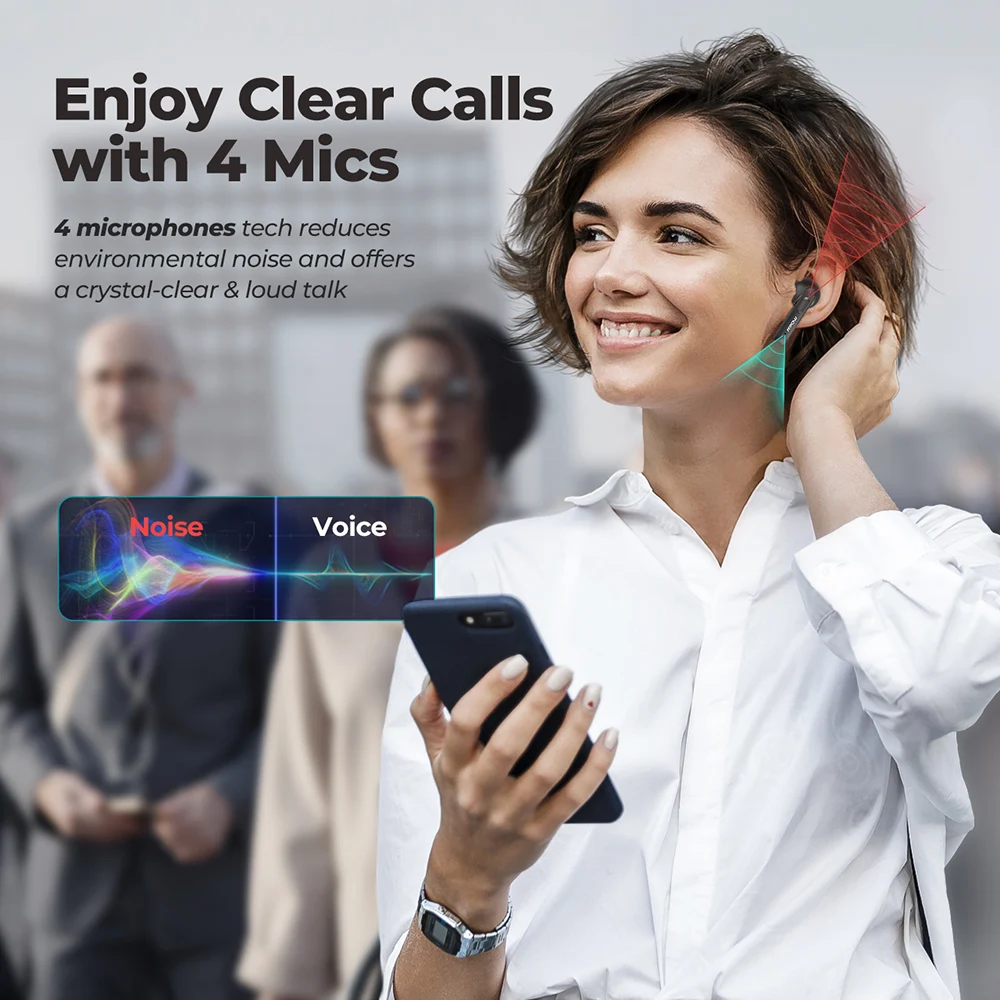 Mpow X3 Bezdrôtové Slúchadlá Aktívnym Potlačením Hluku Bluetooth TWS Slúchadlá s 4 Mic Hlboké Basy Stereo 30 Hodín Prehrávania pre Telefón