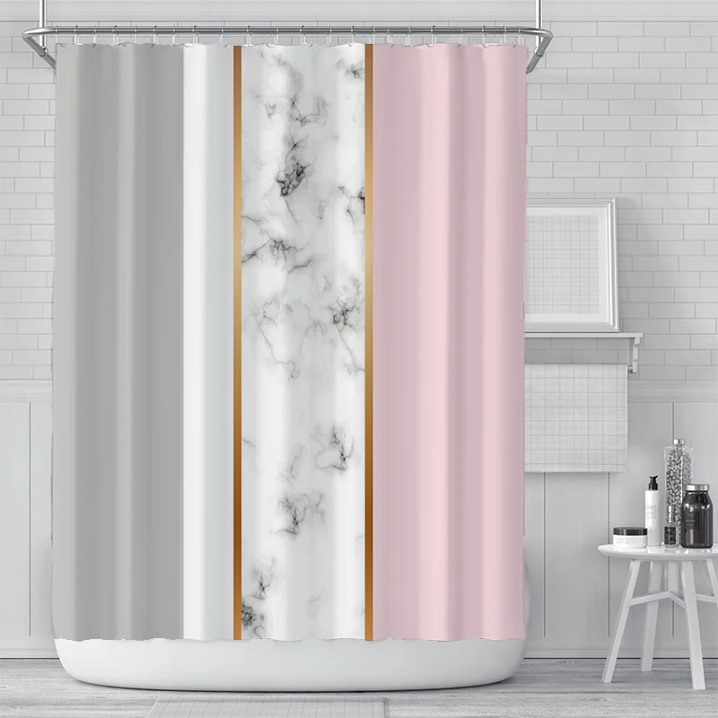 Mramorová Vaňa Sprchový Záves Kúpeľňa Nepremokavé Prúžok Polyester Gradient Farba Hmly Záclony Háčiky 3D Tlač