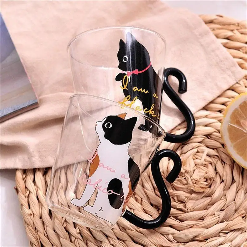 Móda kórejský Japonský Štýl Sklo Voda Pohár 3D Cat Vytlačené Tepelne-Odolné Mlieko Pohár Šťavy Hrnček na Kávu, Izolované Hrnčeky 8.5 oz