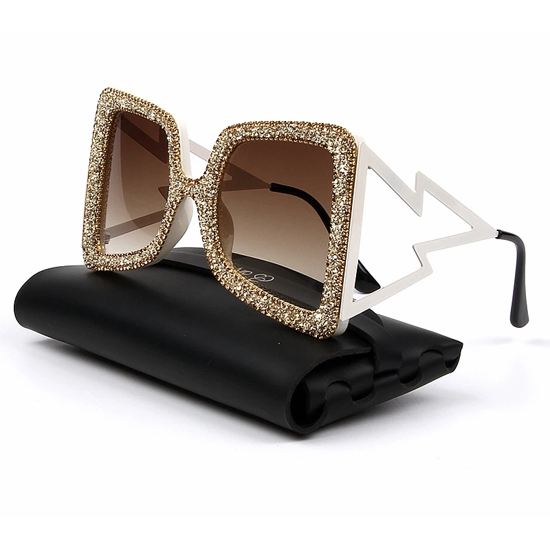 Nadrozmerná slnečné Okuliare Ženy Veľké Široké Chrámu Bling Kamene 2019 Módne Odtiene UV400 Retro Okuliare Značky Oculos