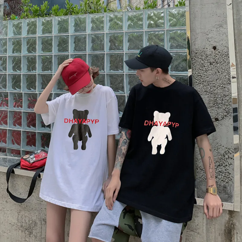 Nadrozmerné 2021 Lete Zábavné, Roztomilé Tlač Pohode Mužov Tričko Hip Hop kórejská Verzia Páry Oblečenie Cartoon Harajuku Muž Streetwear