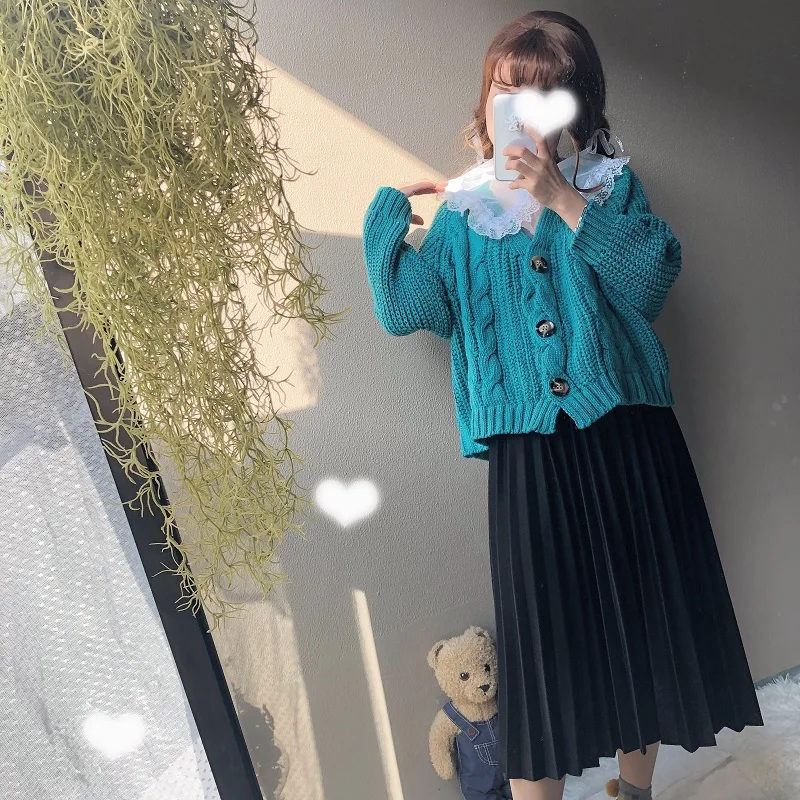 Nadrozmerné Japonský Preppy Štýl 2020 Jeseň Zima Ženy Svetre Pevné Hrubé Teplé Voľné Cardigan Kawaii Lolita Krátke Vrchné Oblečenie