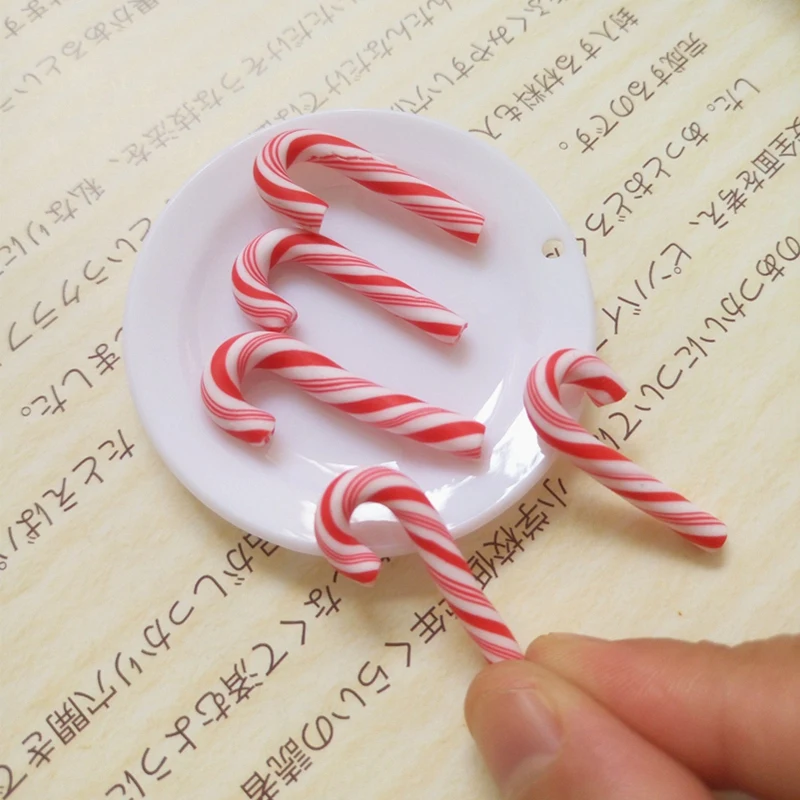 Najnovšie 50Pcs Červené A Biele Ručne vyrábané Vianočné Candy Cane Kawaii Miniatúrne Potravín domček pre bábiky Domova