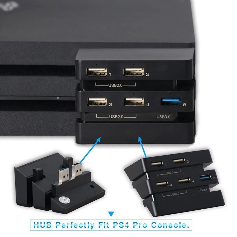 Nastaviť PS4 Pro Chladiaci Ventilátor súprava USB, Externé 5 Chladnejšie Super Turbo PS4 Pro ROZBOČOVAČ USB 3.0 2.0 5 Porty USB Adaptér Pre Playstation 4 Pro