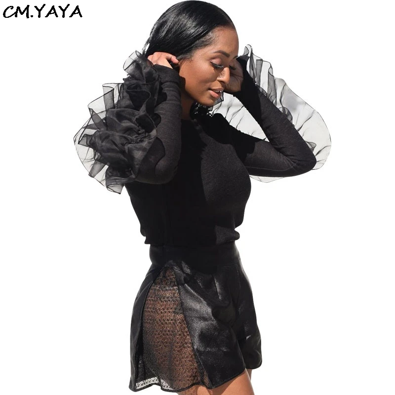 New black fashion ženy volánikmi strane o-krku long sleeve tee topy klasické t-shirts S-3XL plus veľkosť zime jar A811