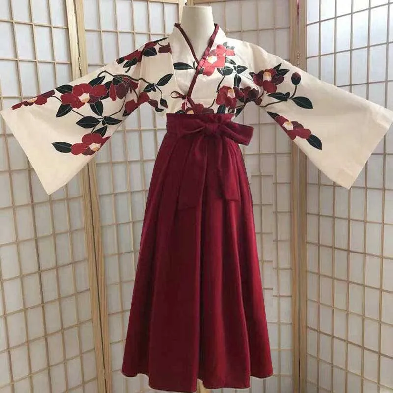 NiceMix Japonský Sladké Kawaill Dievča Kimono Cardigan Dokázať Kimonos Kabát Kvetina Tlače Badange Sukne 2 KS Súpravy, Čierne Šaty