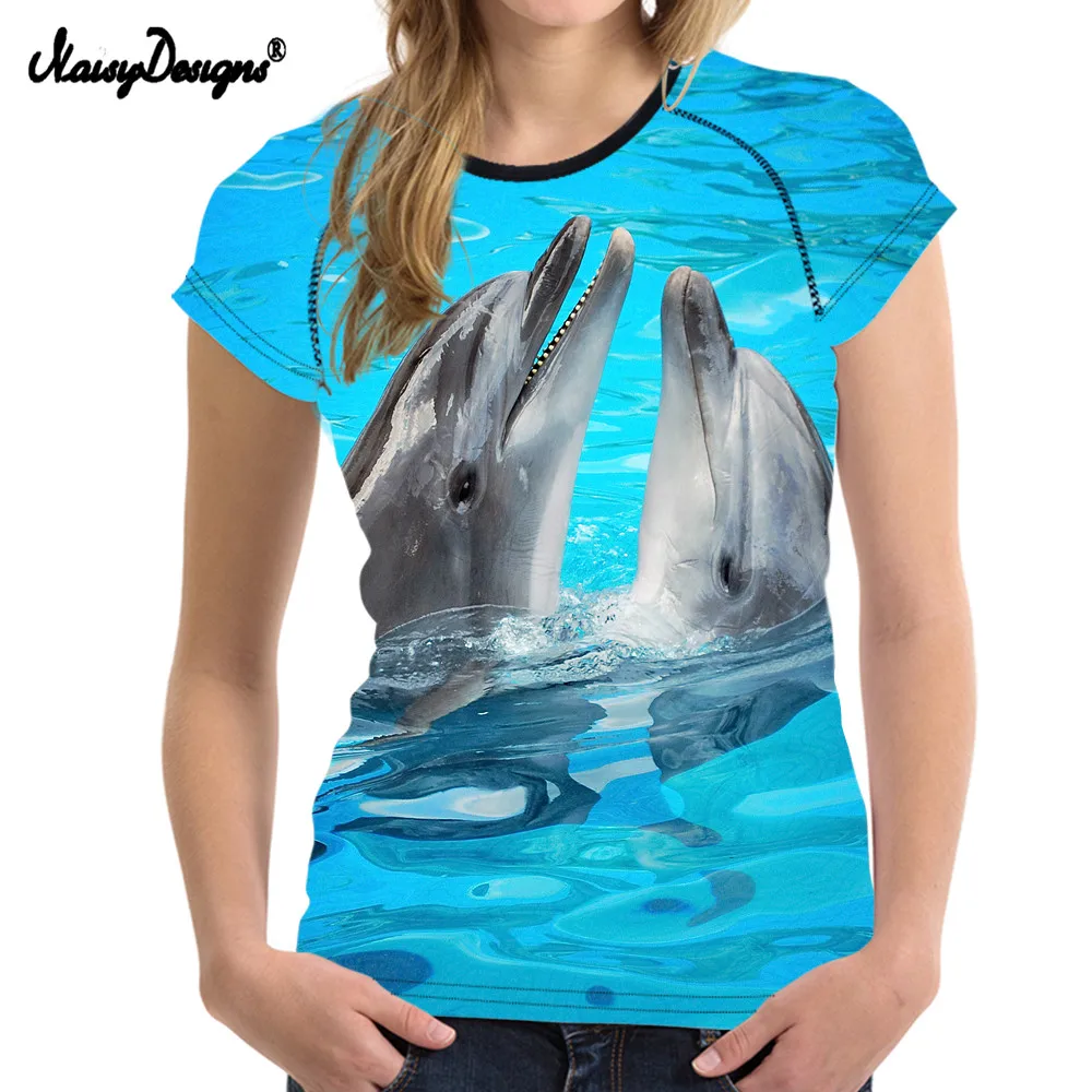 NoisyDesigns Módne Ženy Tričko 3D Sea World Dolphin Tlač Dievčatá Harajuku Letné Tričká Krátky Rukáv Topy Tee Tričko Oblečenie