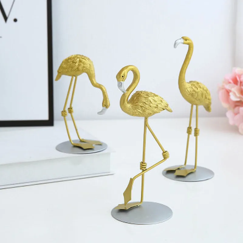 Nordic IN Golden Flamingo Dekorácie, Figúrky, Obývacia Izba, Ozdoby, Svadobné Dekorácie, Rekvizity Domova Príslušenstvo Moderný