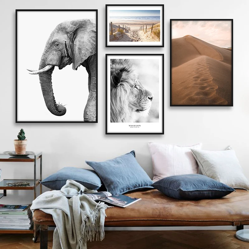 Nordic Plagáty A Potlačou More Desert Lion Šírku Steny Umelecké Plátno Zvierat Maľby Na Steny V Obývacej Izbe Obrázky Domova