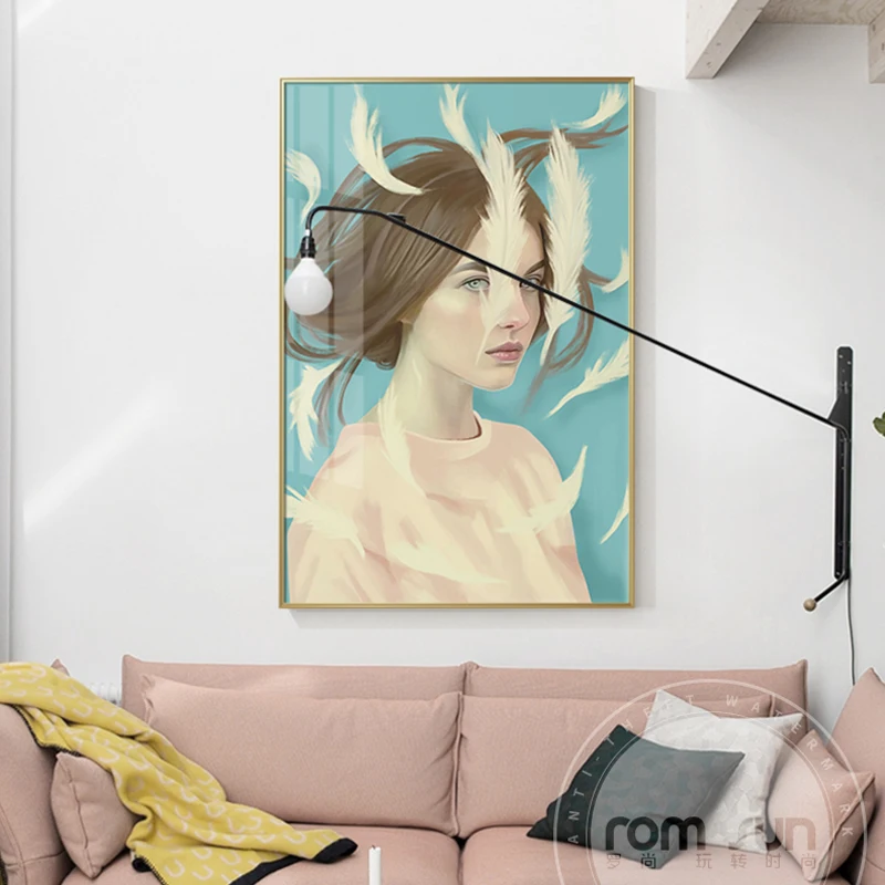NordicComic Dievča Plátno Pierko Vtáka, Plagát, Tlač Moderné Lady Ženy Wall Art Maľovanie na Obývacia Izba, Spálňa Anime Cuadros
