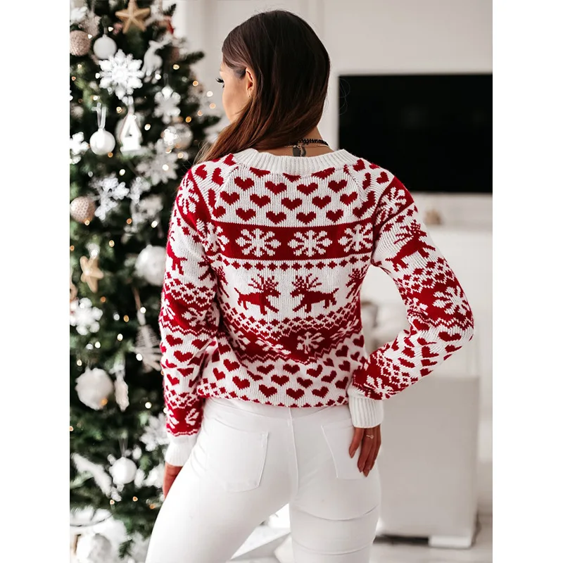 Nové 2020 Vianočný Sveter Pletené Elk Ugly Sweater O-krk Dlhý Rukáv Pulóver Jumper Jeseň Zimné Oblečenie Pre Ženy T00003A