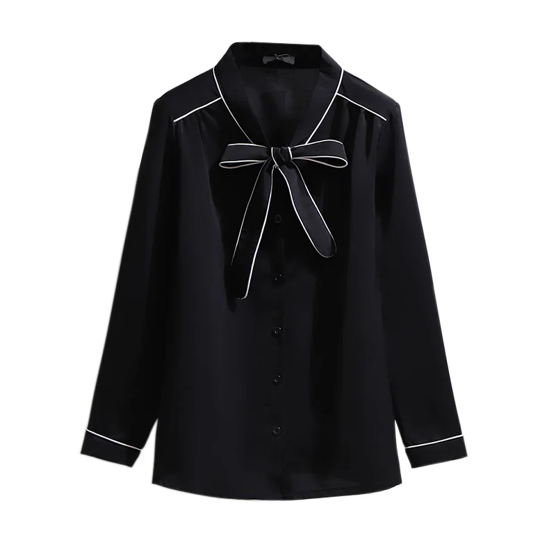 Nové jesenné zimné dámske plus veľkosť topy pre ženy veľké, blúzky dlhý rukáv voľné bežné black bow krku tričko 3XL 4XL 5XL 6XL 7XL