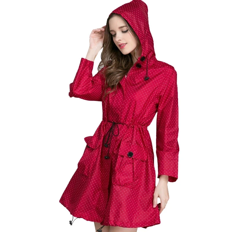 Nové Módne Ženy Pršiplášť S Klobúk Skladacia Putá Laydies Šaty Style Svetlo Daždi Kabát Nepremokavé Mužov Rainwear Bunda Windproof