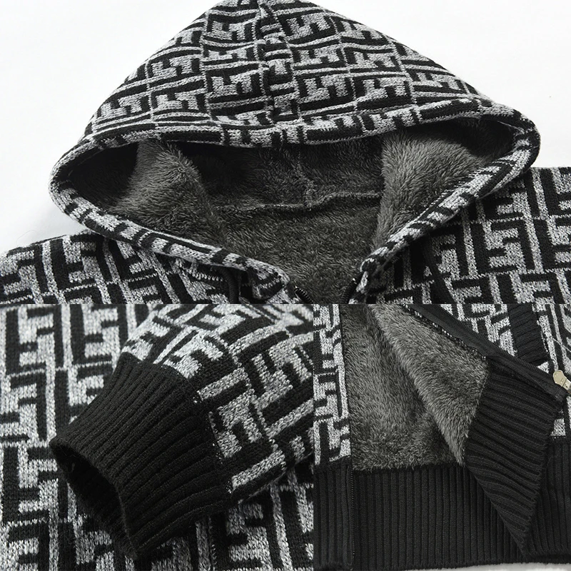 Nové pánske Zimné Hrubé Teplé Sweatercoat s Kapucňou Sveter Jumper Muž Prekladané Knitwear Vlna Líniové Zips Fleece Bundy Sweaer