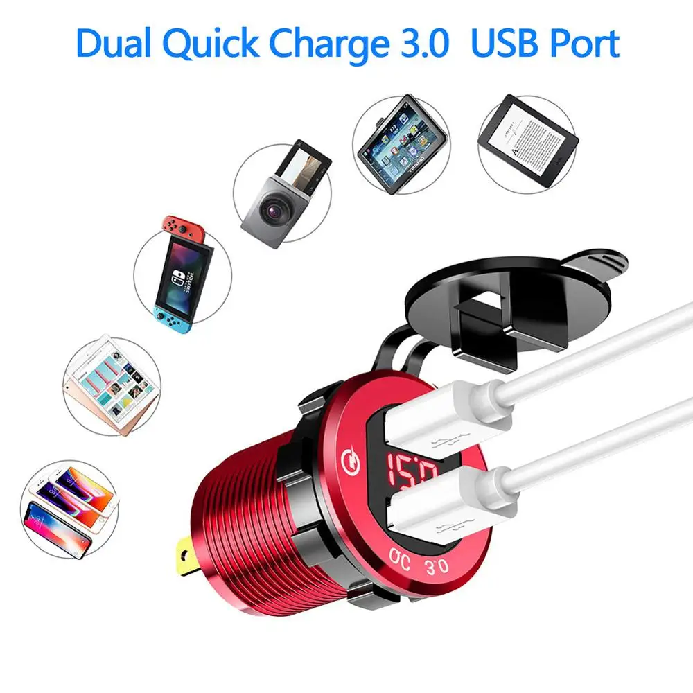 Nové Rýchle Nabíjanie 3.0 Duálny USB Nabíjačka, Zásuvky, Nepremokavé Hliníkové elektrickej Zásuvky, Rýchle Nabitie s LED Voltmeter pre 12V/24V Nástroje