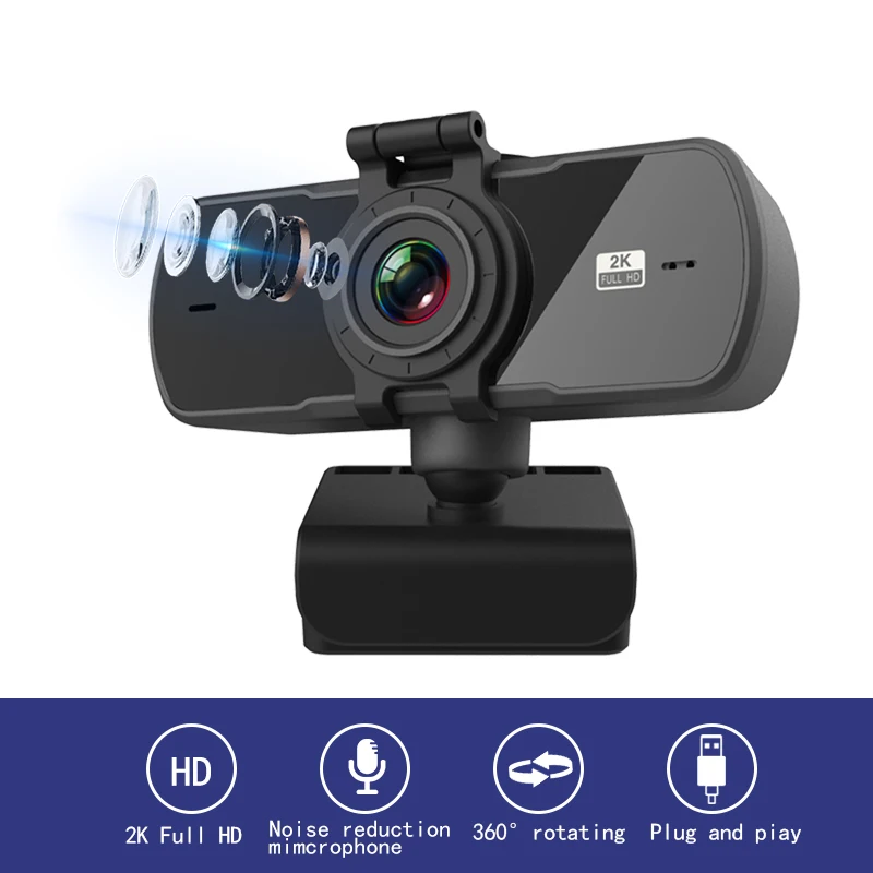 Nové Webkamery 2K Auto Focus USB Full HD Webová Kamera s Mikrofónom Cam pre Mac Prenosný Počítač Video, Live Streaming