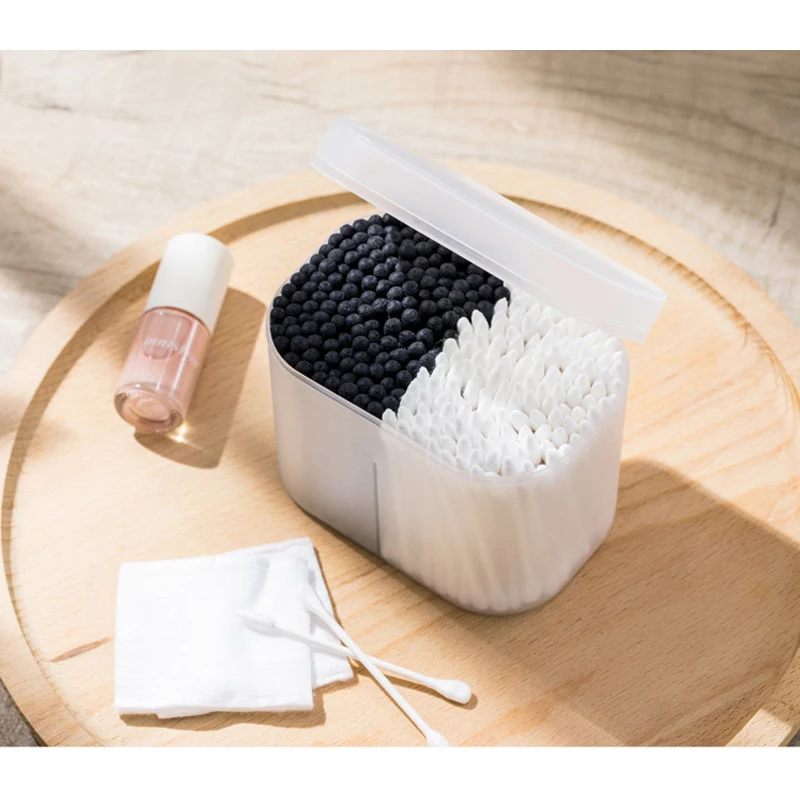 Nové xiao jordanjudy Bavlnenou handričkou s make up bavlna prachotesný úložný box Lekárske Ucho Čistenie čierne okrúhle a biele špicaté