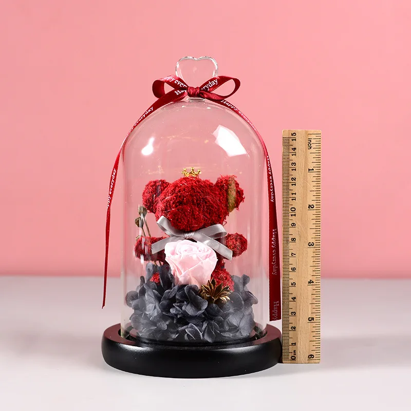 Nový Večný Konzervované Čerstvé Ruže Krásne macko Liatie Led Svetlo V Banková Nesmrteľný Rose Valentína, Deň matiek Darčeky
