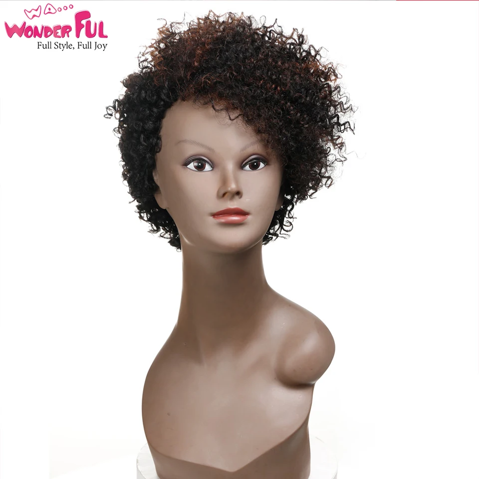 Nádherné Ľudské Vlasy, Parochne Brazílsky Remy Ľudské Vlasy Kinky Afro Kučeravé Krátke Ľudské Vlasy, Parochne Pre Ženy, Farba DYF1B/33 Stroj Vyrobený