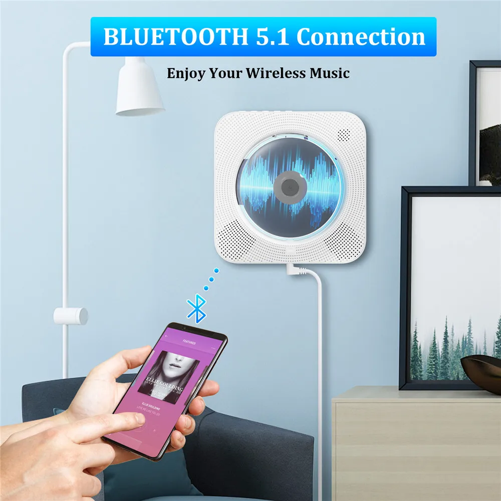 Nástenné CD Prehrávač S Bluetooth Diaľkové Ovládanie Domov Stereo FM Rádio HiFi Zvuk Hudby Vstavaný Reproduktor Discman Nokia CD