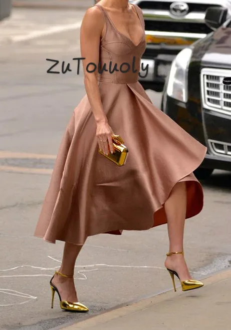 Oblečenie Rose Gold Jednoduché Večerné Šaty riadok Čaj Dĺžka Letnú Dovolenku Krátke Prom Party Šaty 2019 Príčinné Formálne Večerné Šaty