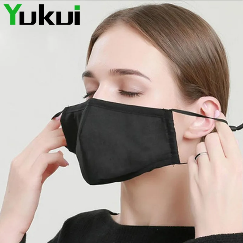 Opakovane Bavlna Maska Fashion Tváre Masky S 2 Filter Uhlíkom PM2.5 Prachu Úst Maska Umývateľný Čierne Ochranné Maske